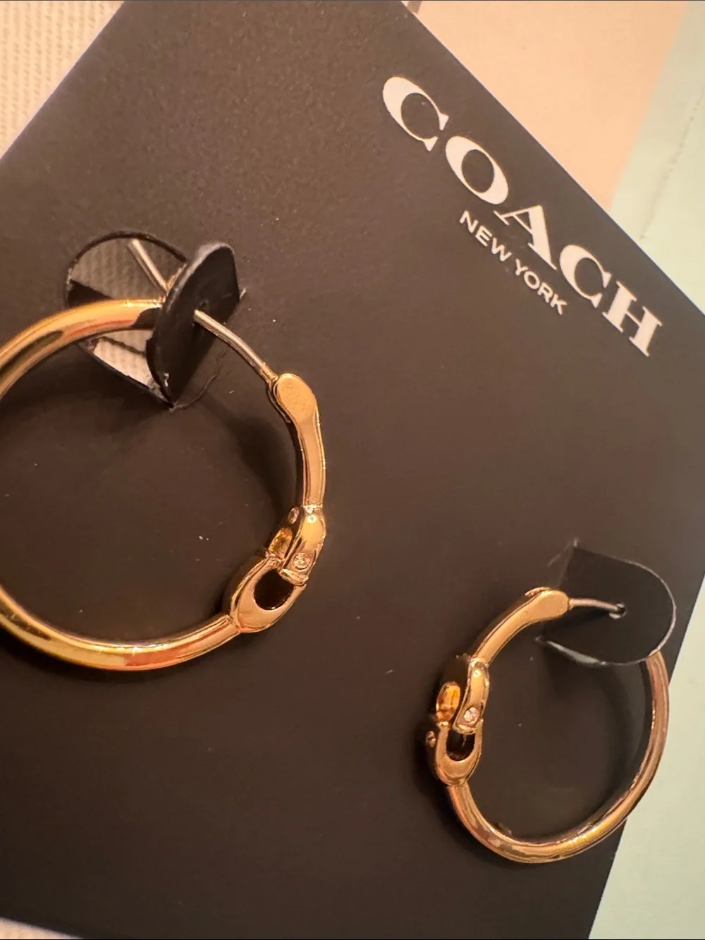 COACH Gold Women's Interlock C Signature Hoop Earrings - Picture 2 of 5